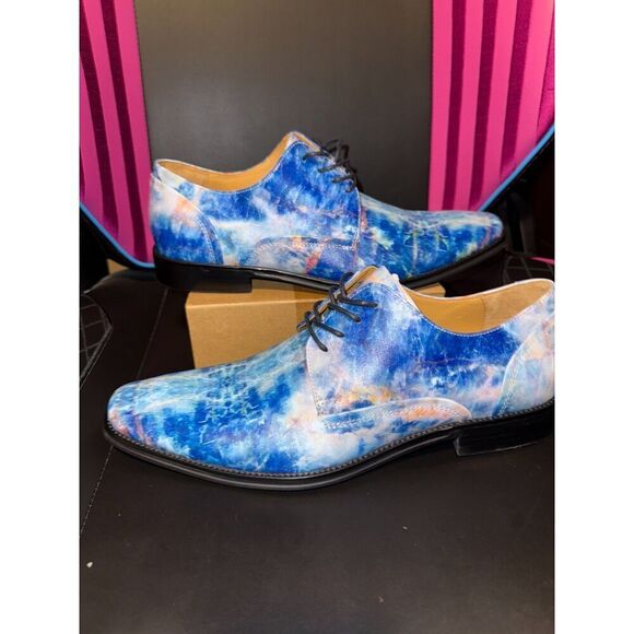 Thatcher Finch Blue Marble Leather Luxury Dress Shoes Men\'s 7 Modern Oxford New main image 5